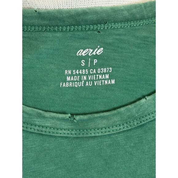 Aerie Kelly Green Distressed Crop Tee T-Shirt Top Tie Hem Women's Small - Picture 15 of 15